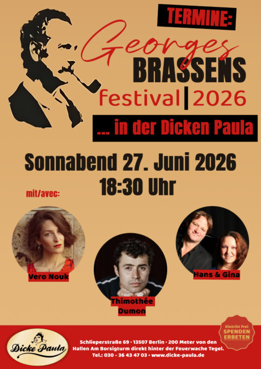 23. Brassens-Festival 27.06.2026 | Vero Nouk & Hans & Gina – Dicke Paula