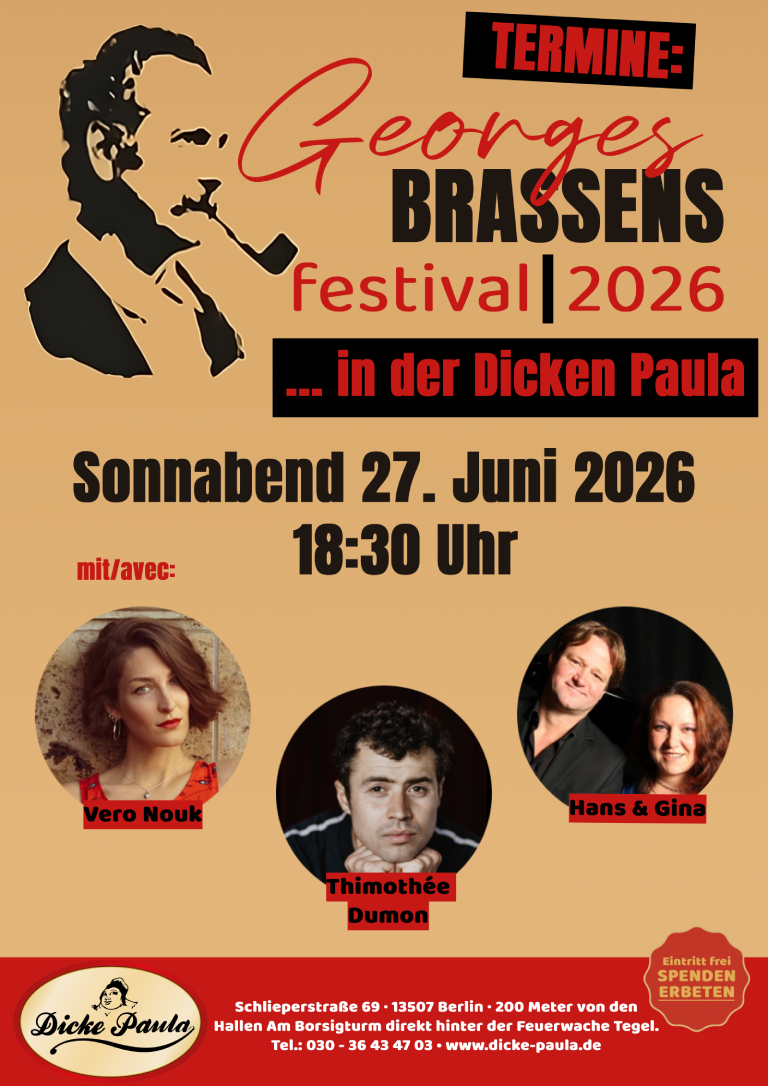 23. Brassens-Festival 27.06.2026 | Vero Nouk & Hans & Gina – Dicke Paula
